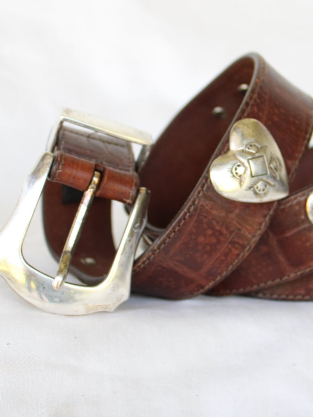 Brighton leather Silver Tone Medallion heart Concho Belt Cowgirl Southwest L - Picture 3 of 9